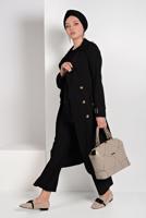 Tesettür giyim SİYAH KLASİK KESİM KEMERLİ TRENÇKOT 86 