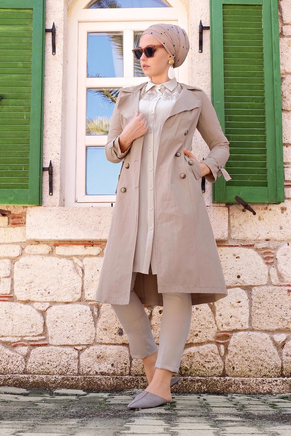 Hijab clothing BEIGE BELTED TRENCH-COAT 86 