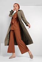 Tesettür giyim YEŞİL KLASİK KESİM KEMERLİ TRENÇKOT 86 