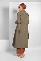 Tesettür giyim YEŞİL KLASİK KESİM KEMERLİ TRENÇKOT 86 