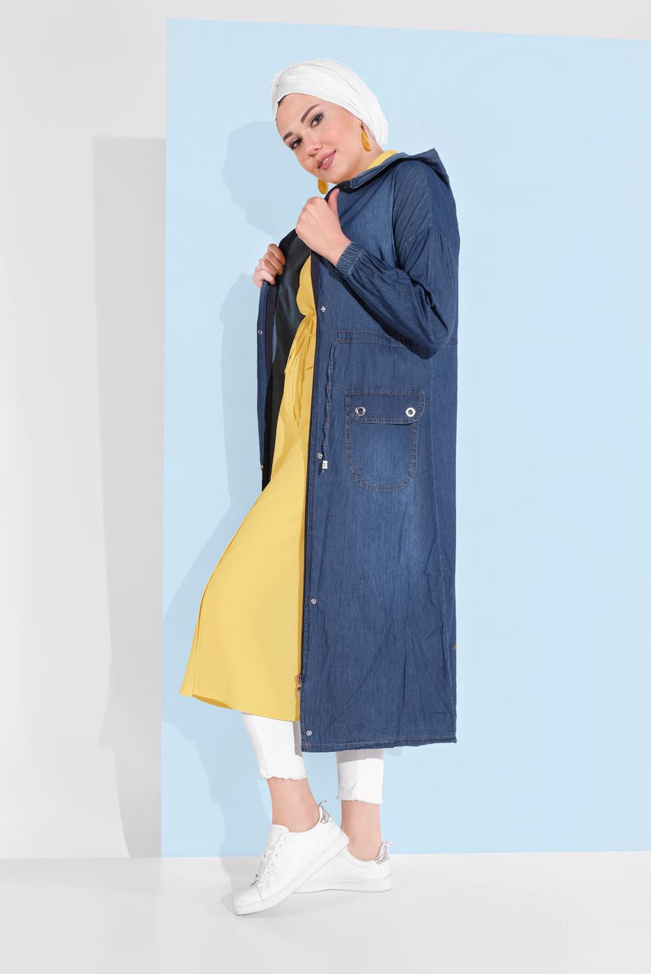 Hijab clothing NAVY BLUE DENIM TRENCH-COAT 301