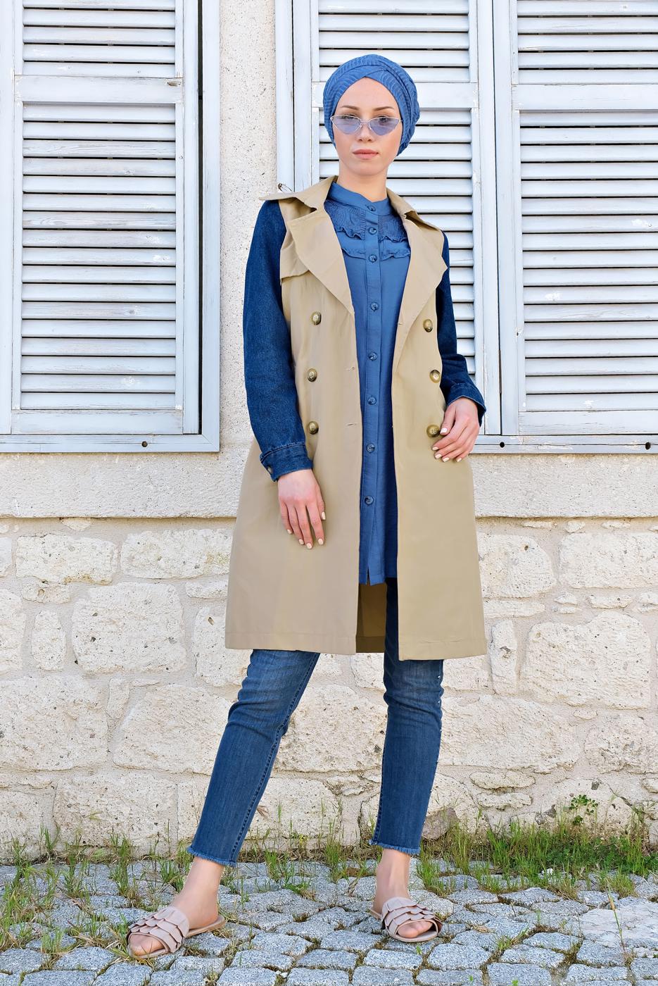 Hijab clothing BEIGE BELTED TRENCH-COAT 401 