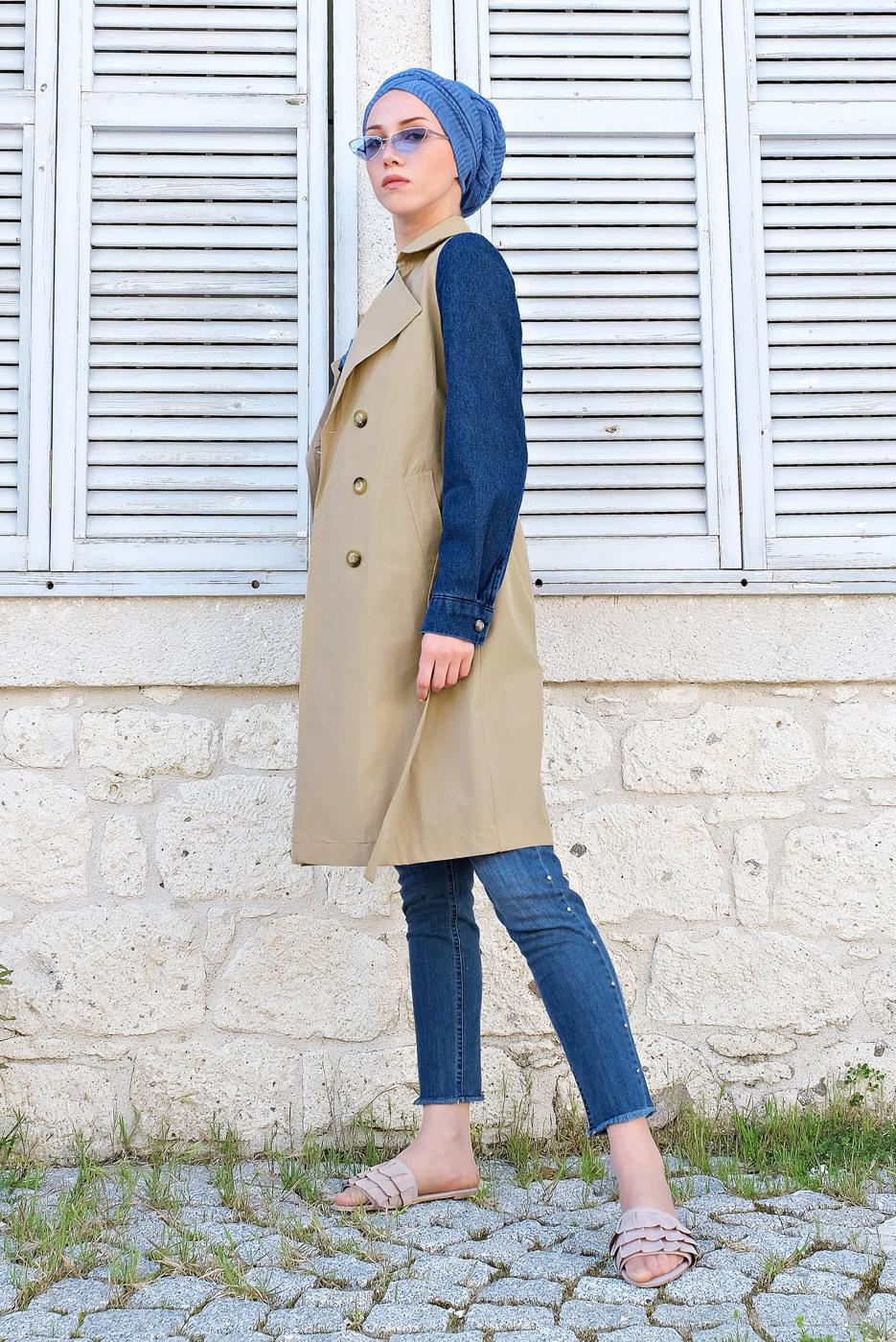 Hijab clothing BEIGE BELTED TRENCH-COAT 401 