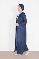 Hijab clothing NAVY BLUE SMOCKED-WAIST DENIM TRENCH-COAT  801