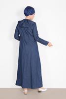 Hijab clothing NAVY BLUE SMOCKED-WAIST DENIM TRENCH-COAT  801