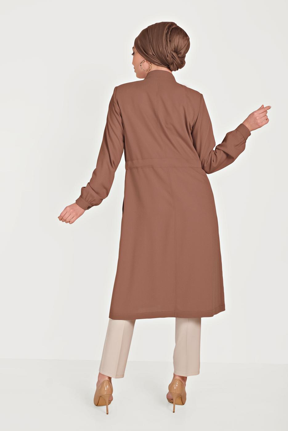 Tesettür giyim KAHVE ALVİNA DÜĞMELİ TRENÇKOT 10171 