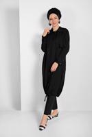 Tesettür giyim SİYAH ETEK UCU LASTİKLİ TRENÇKOT 1403