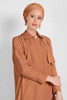 Tesettür giyim KAHVE ETEK UCU LASTİKLİ TRENÇKOT 1403