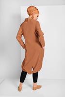 Tesettür giyim KAHVE ETEK UCU LASTİKLİ TRENÇKOT 1403