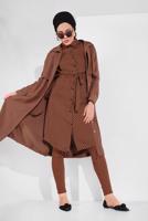 Tesettür giyim KAHVE ETEK UCU LASTİKLİ TRENÇKOT 1403