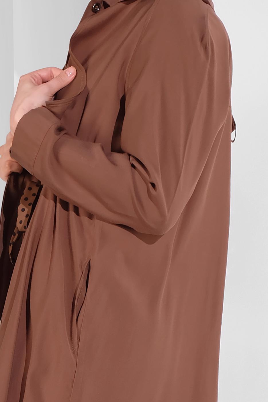 Tesettür giyim KAHVE ETEK UCU LASTİKLİ TRENÇKOT 1403