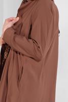 Tesettür giyim KAHVE ETEK UCU LASTİKLİ TRENÇKOT 1403