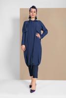 Tesettür giyim LACİVERT ETEK UCU LASTİKLİ TRENÇKOT 1403