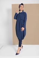 Tesettür giyim LACİVERT ETEK UCU LASTİKLİ TRENÇKOT 1403