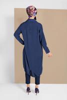 Tesettür giyim LACİVERT ETEK UCU LASTİKLİ TRENÇKOT 1403