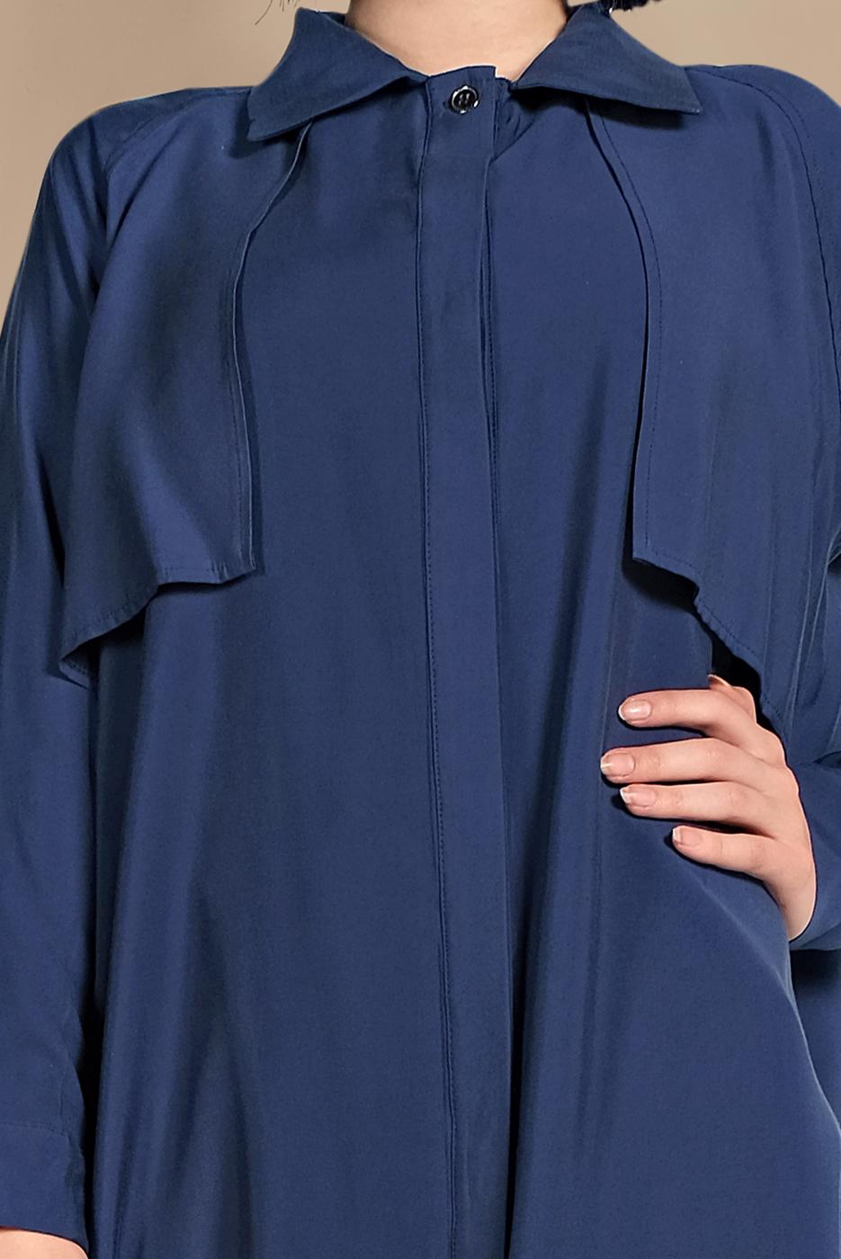 Tesettür giyim LACİVERT ETEK UCU LASTİKLİ TRENÇKOT 1403