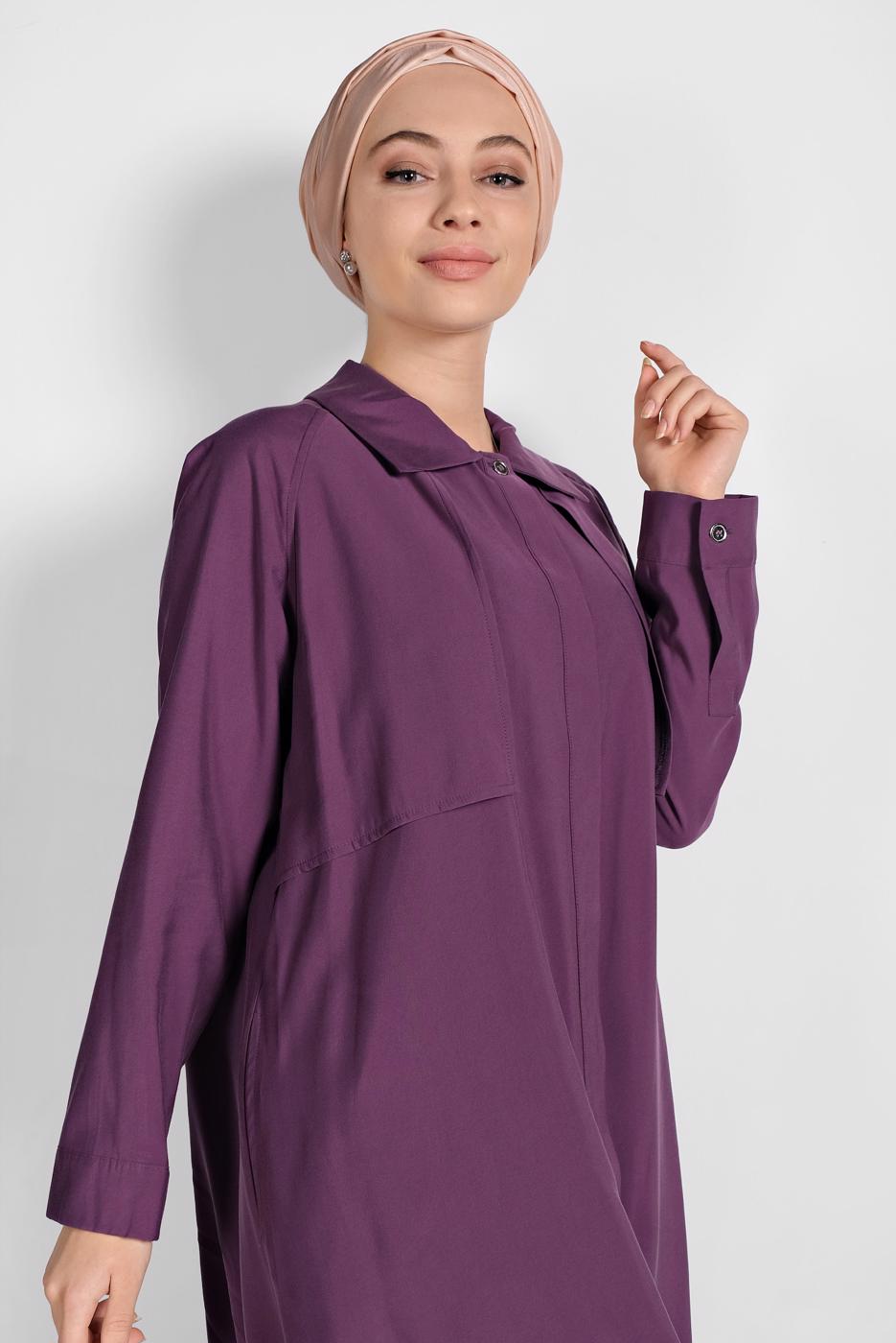 Tesettür giyim MÜRDÜM ETEK UCU LASTİKLİ TRENÇKOT 1403