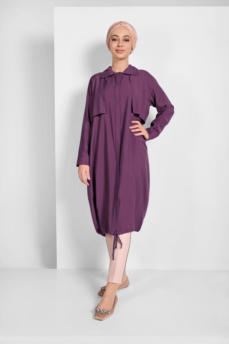 Tesettür giyim MÜRDÜM ETEK UCU LASTİKLİ TRENÇKOT 1403