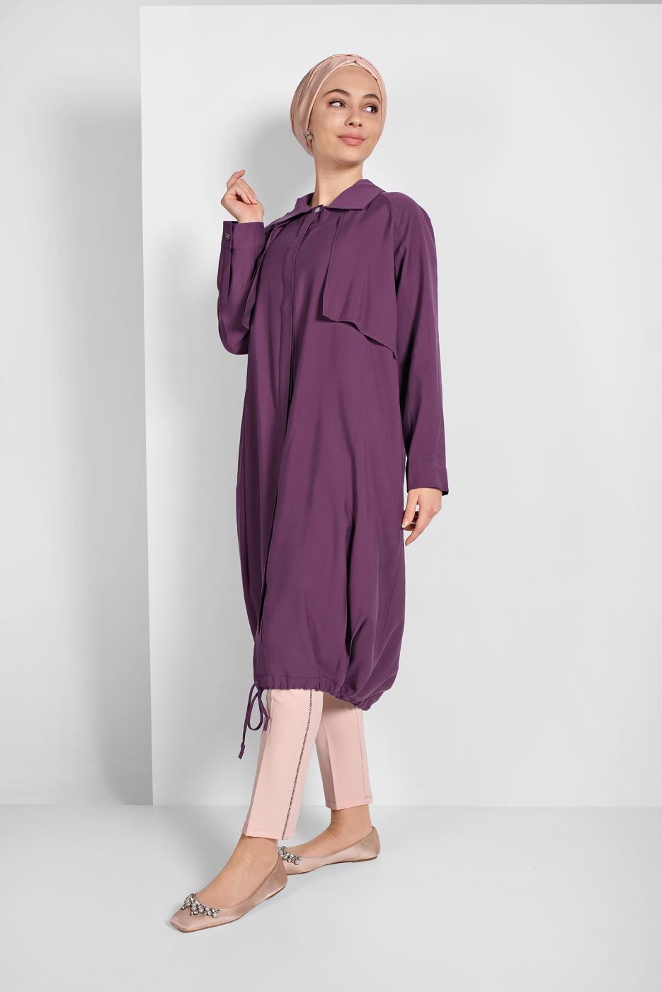 Tesettür giyim MÜRDÜM ETEK UCU LASTİKLİ TRENÇKOT 1403