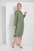 Tesettür giyim YEŞİL ETEK UCU LASTİKLİ TRENÇKOT 1403