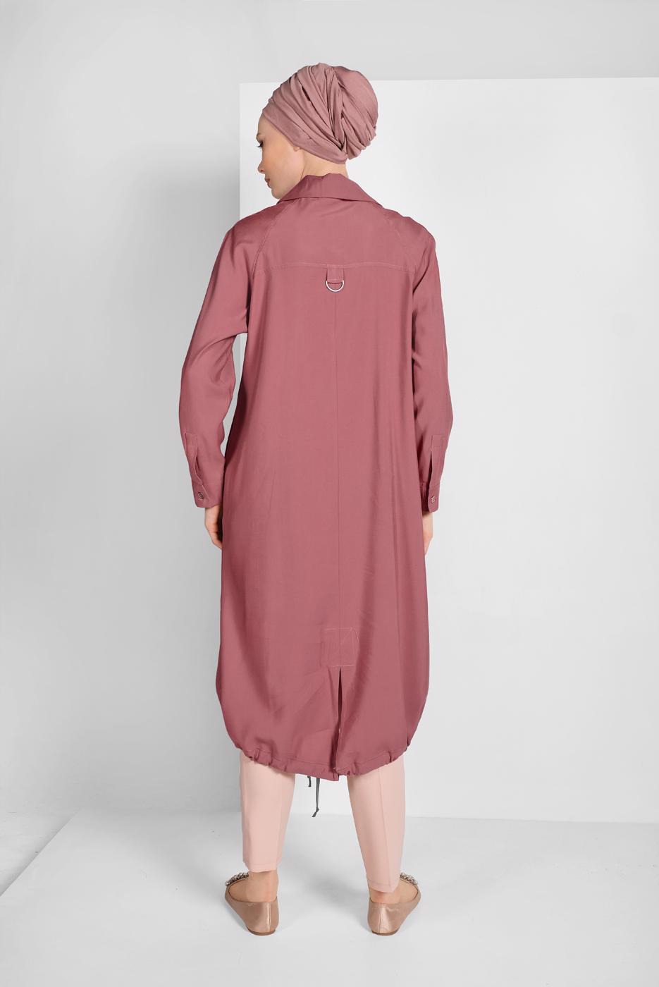 Tesettür giyim TURUNCU ETEK UCU LASTİKLİ TRENÇKOT 1403