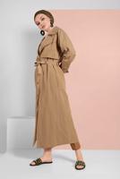 Tesettür giyim KAHVE BELDEN KUŞAKLI DÜĞMELİ TRENÇKOT 2856