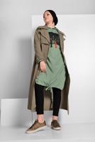 Tesettür giyim HAKİ BELDEN KUŞAKLI DÜĞMELİ TRENÇKOT 2856