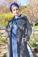 Hijab clothing GREY BELTED BUTTONED TRENCH-COAT 2856 