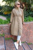 Tesettür giyim KAHVE BELİ BÜZGÜLÜ TRENÇKOT 5956