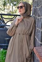 Tesettür giyim VİZON BELİ BÜZGÜLÜ TRENÇKOT 5956