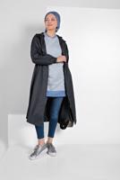 Tesettür giyim GRİ BELİ BÜZGÜLÜ TRENÇKOT 5956