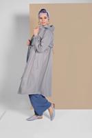 Tesettür giyim BEJ BELİ BÜZGÜLÜ TRENÇKOT 5956