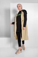 Hijab clothing BEIGE SMOCKED-WAIST HOODED TRENCH-COAT  7775 