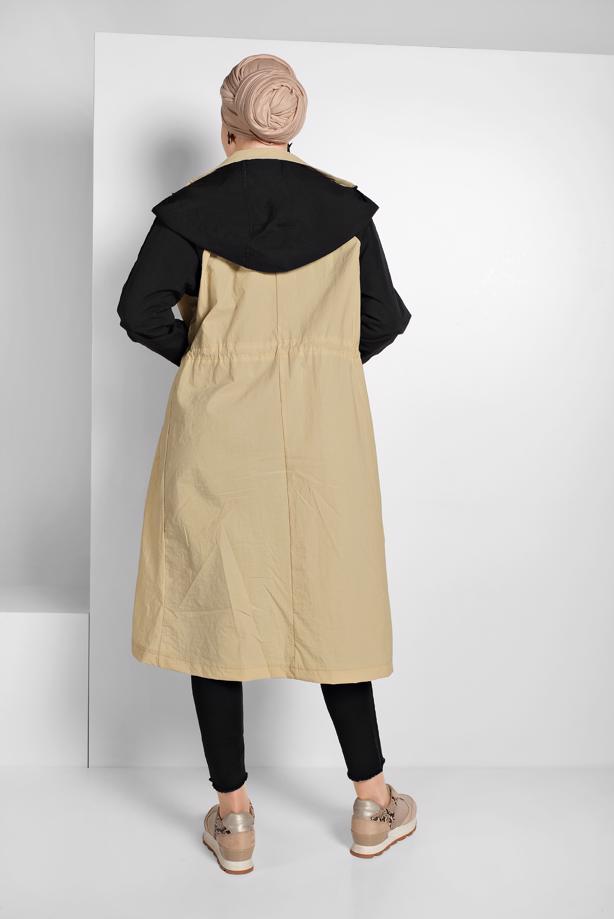 Vêtements hijab  SMOCKED-WAIST HOODED TRENCH-COAT  7775  - TRENDTESETTÜR
