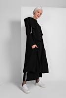 Tesettür giyim SİYAH YAKA KISMI BAĞCIKLI CEPLİ TRENÇKOT 9403