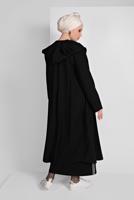 Tesettür giyim SİYAH YAKA KISMI BAĞCIKLI CEPLİ TRENÇKOT 9403