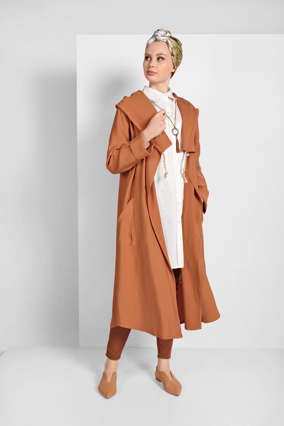Hijab clothing TABA HOODED TRENCH-COAT 9403 