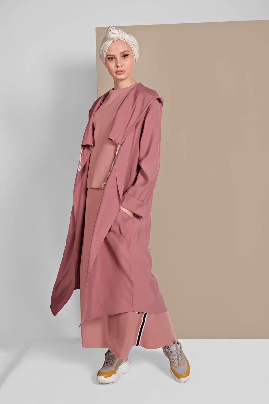 Hijab clothing PINK HOODED TRENCH-COAT 9403 