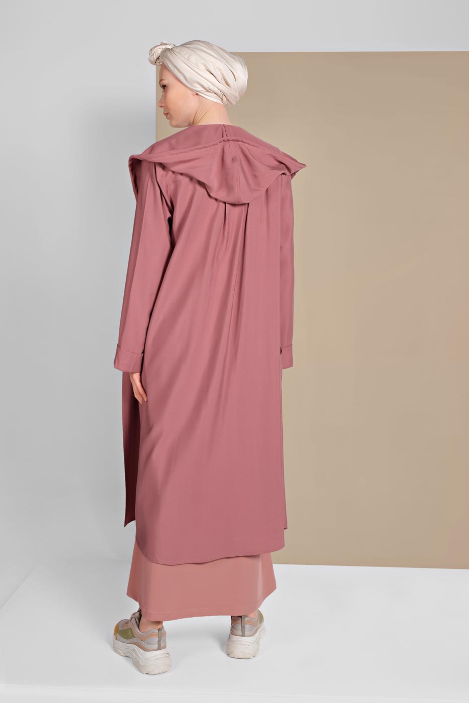 Hijab clothing PINK HOODED TRENCH-COAT 9403 