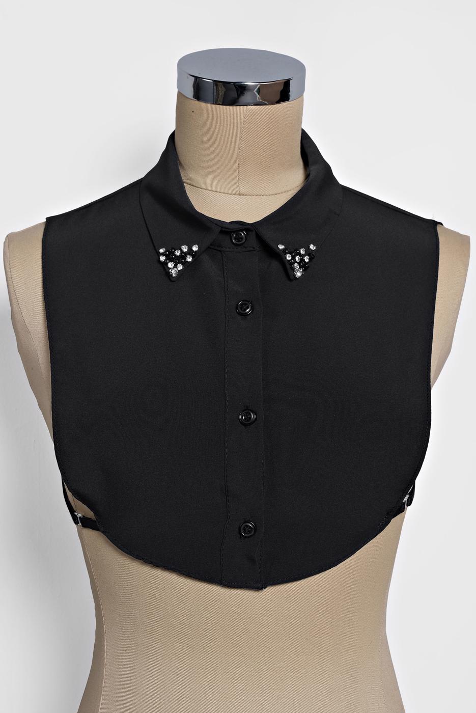 Tesettür giyim SİYAH  ALVİNA BONCUK İŞLEMELİ BLUZ  YAKALIK 4407