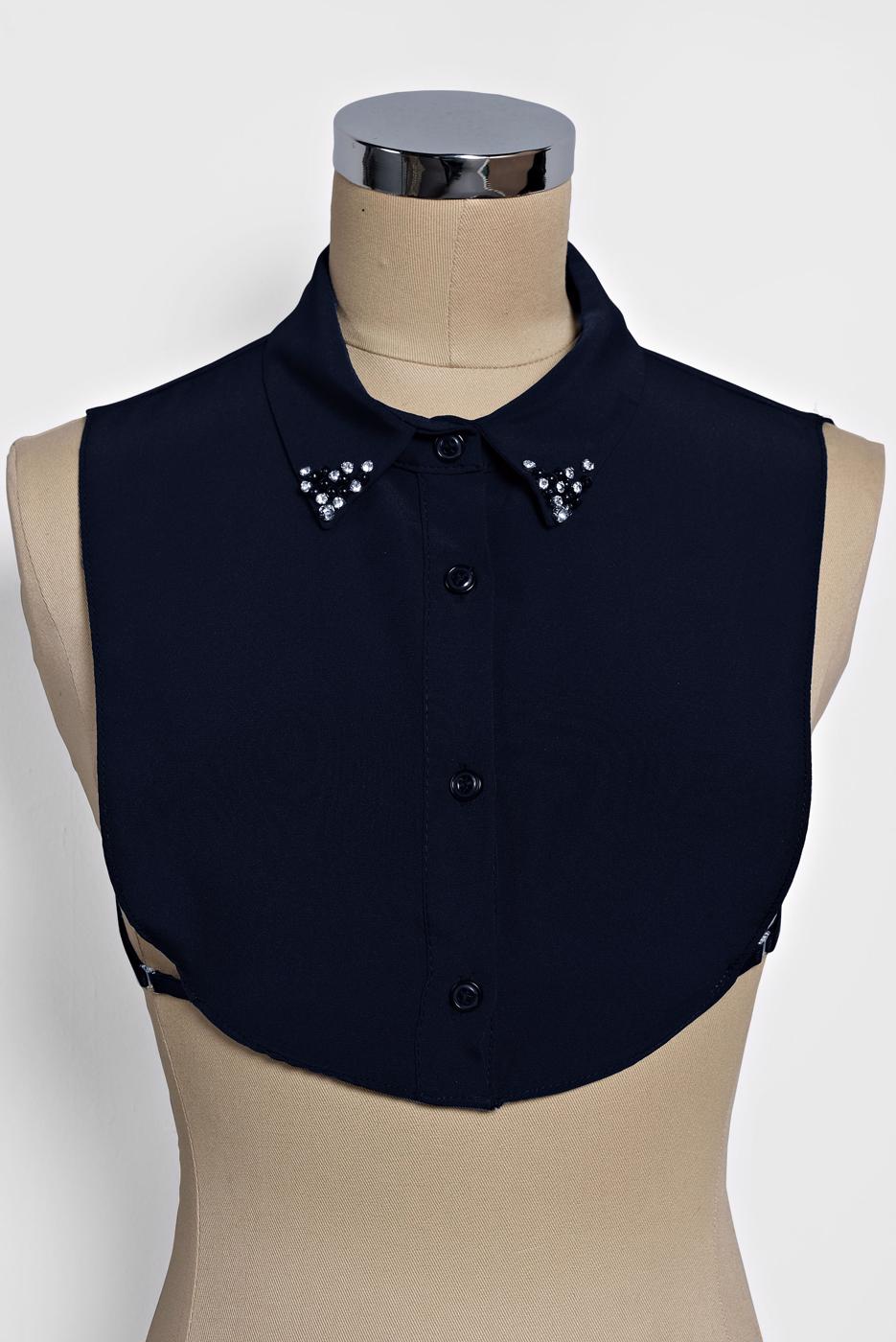 Tesettür giyim LACİVERT  ALVİNA BONCUK İŞLEMELİ BLUZ  YAKALIK 4407