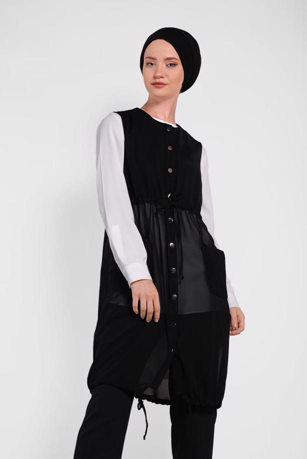 Vêtements hijab NOIR ALVINA GILET OURLET À ÉLASTIQUE 4476  - TRENDTESETTÜR