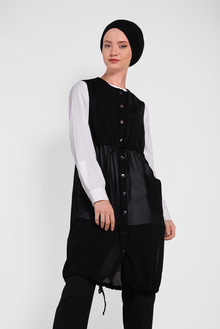 Vêtements hijab NOIR ALVINA GILET OURLET À ÉLASTIQUE 4476 