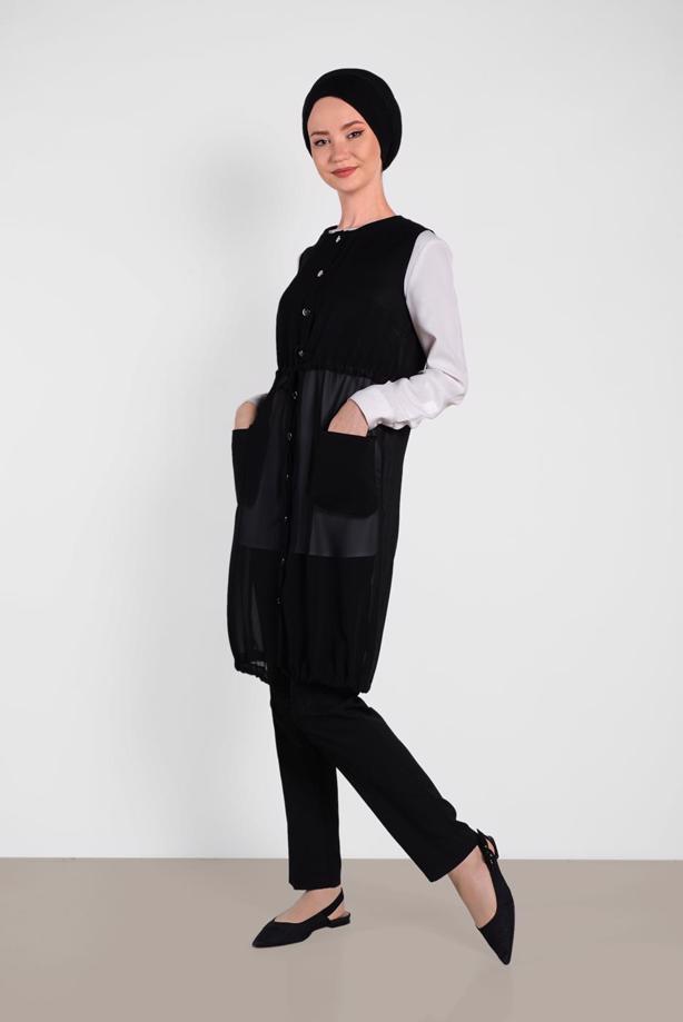 Vêtements hijab NOIR ALVINA GILET OURLET À ÉLASTIQUE 4476  - TRENDTESETTÜR