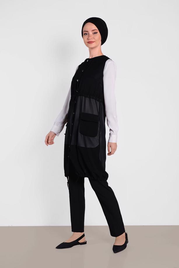 Vêtements hijab NOIR ALVINA GILET OURLET À ÉLASTIQUE 4476  - TRENDTESETTÜR