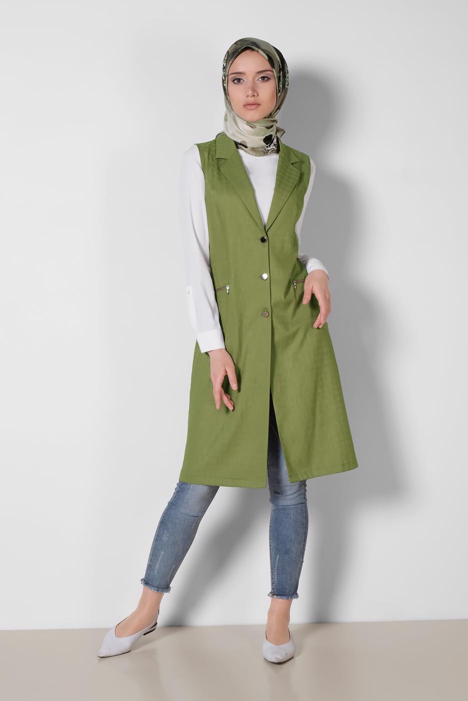 Vêtements hijab VERT ALVINA GILET ZIPPÉ 4020