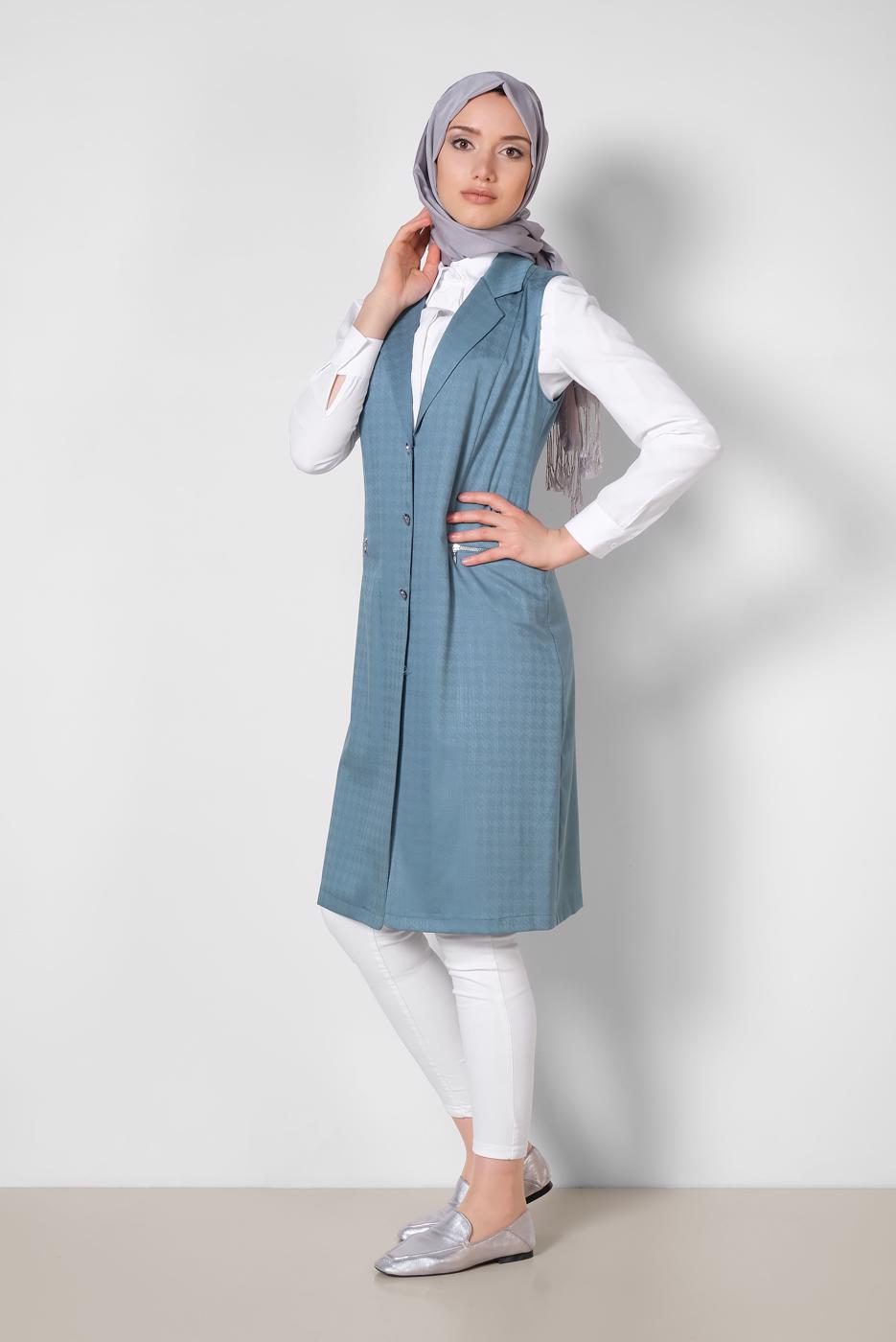 Vêtements hijab BLEU ALVINA GILET ZIPPÉ 4020 