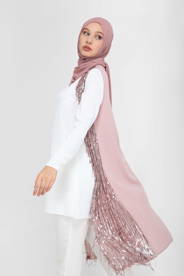 Vêtements hijab POUDRE GILET À FRANGES À PAILLETTES T 40871 - TRENDTESETTÜR