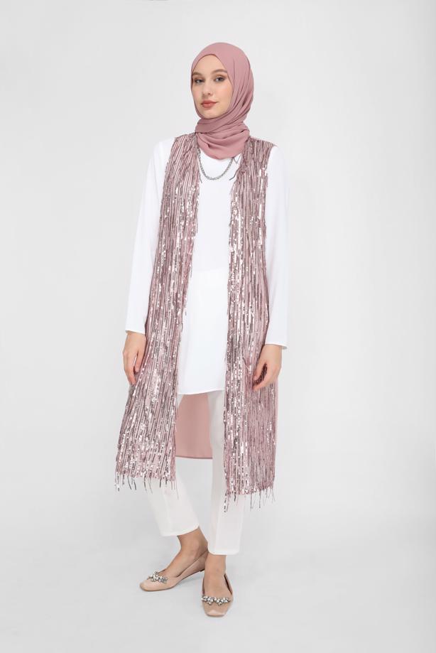 Vêtements hijab POUDRE GILET À FRANGES À PAILLETTES T 40871 - TRENDTESETTÜR