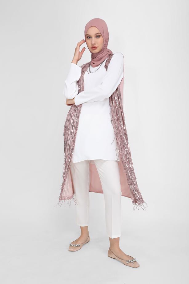 Vêtements hijab POUDRE GILET À FRANGES À PAILLETTES T 40871 - TRENDTESETTÜR